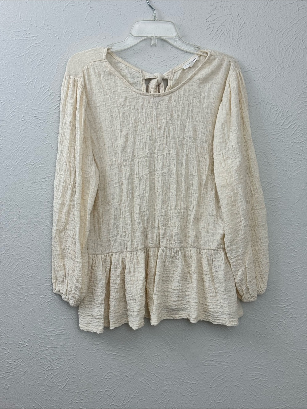 Blu Pepper Cream Textured Peplum Tie-Back Tunic